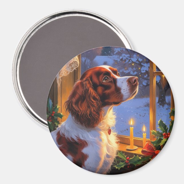 Brittany Spaniel with Christmas Lights Holiday  Magnet (Front/Back)