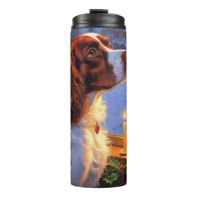 Brittany Spaniel with Christmas Lights Holiday  Thermal Tumbler (Front)