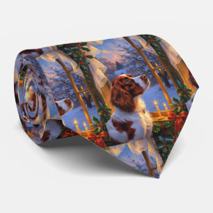 Brittany Spaniel with Christmas Lights Holiday Tie