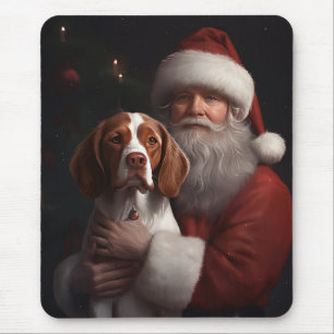 Brittany Spaniel With Santa Claus Christmas Mouse Mat