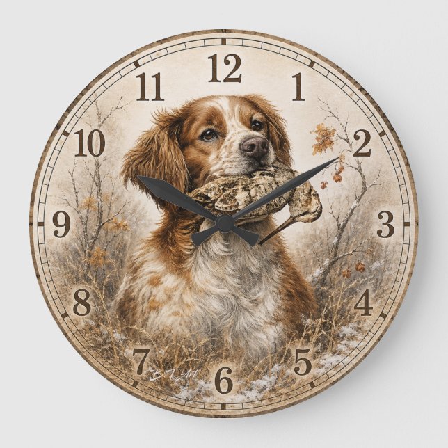 Brittany Spaniel & Woodcock Hunt Large Clock (Front)