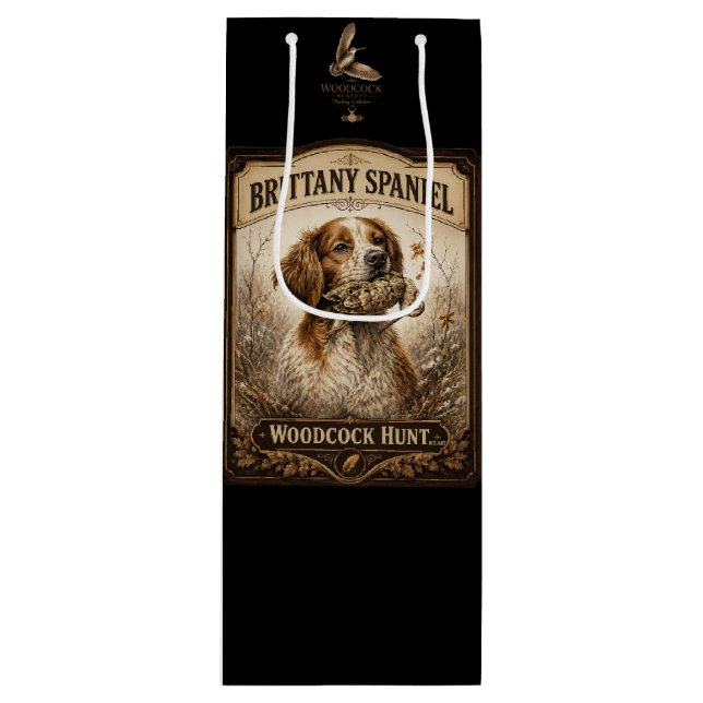 Brittany Spaniel & Woodcock Hunt Wine Gift Bag (Front)