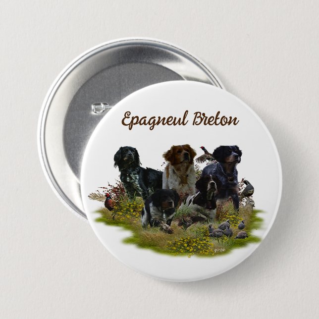  Brittany Spaniels,   Bird Hunting   7.5 Cm Round Badge (Front & Back)