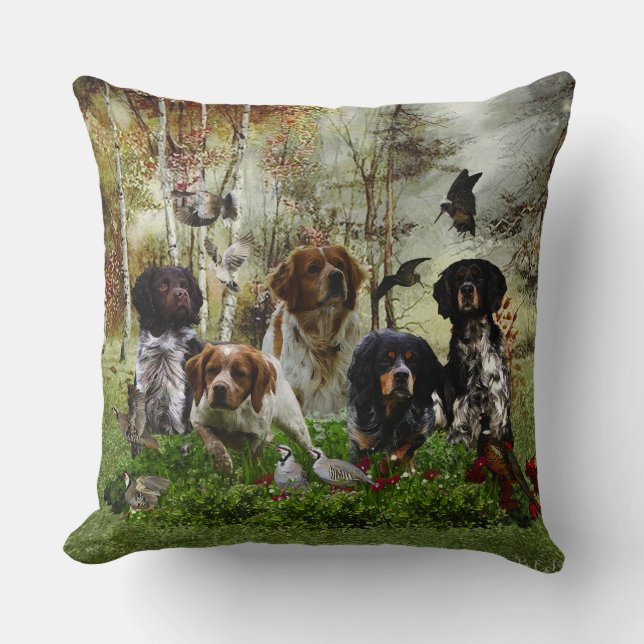  Brittany Spaniels,   Bird Hunting Cushion (Front)