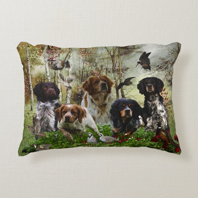  Brittany Spaniels,   Bird Hunting  Decorative Cushion (Front)