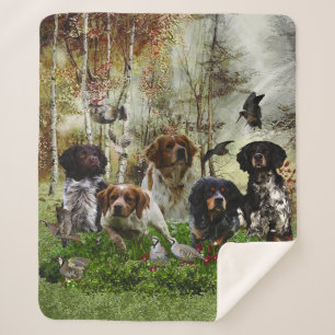  Brittany Spaniels,   Bird Hunting      Sherpa Blanket
