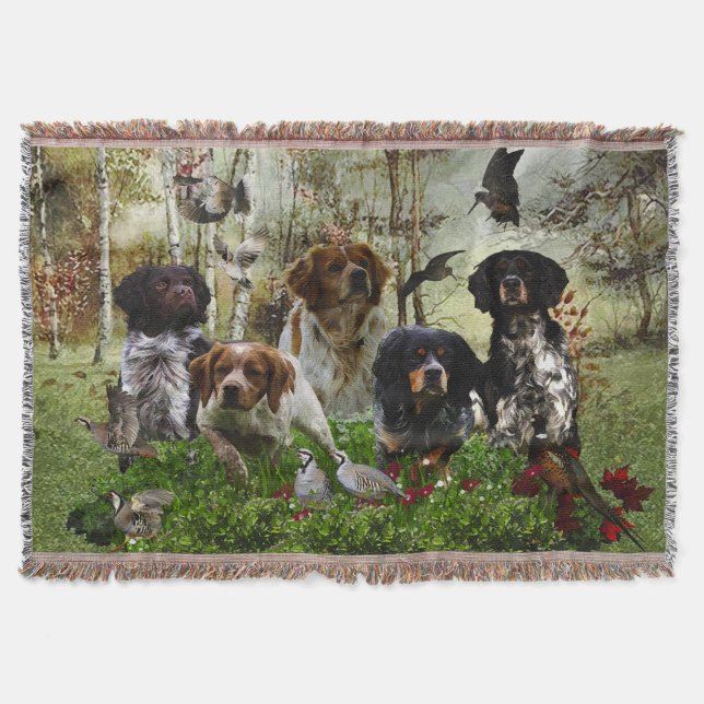  Brittany Spaniels,   Bird Hunting    Throw Blanket (Front)