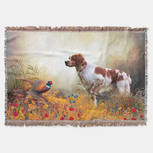  Brittany Spaniels,   Bird Hunting    Throw Blanket (Front)