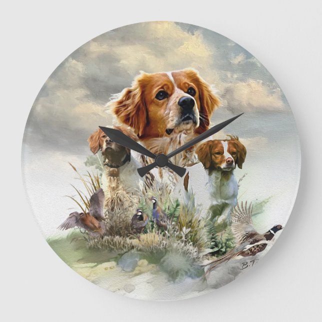 Brittany Spaniels , French Brittany , Bird dog  Large Clock (Front)