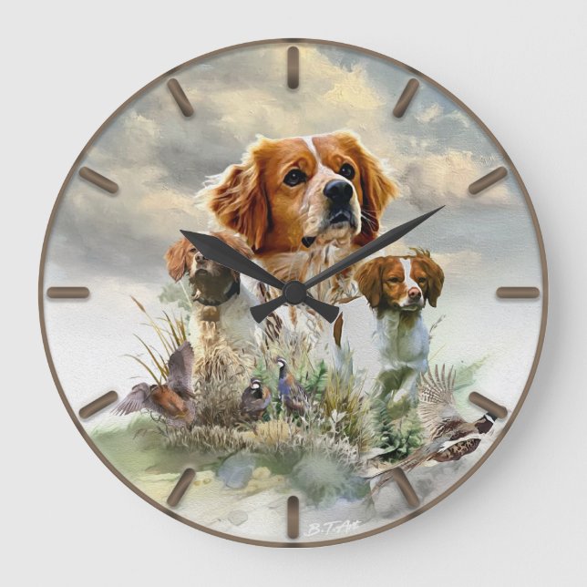 Brittany Spaniels , French Brittany , Bird dog  Large Clock (Front)