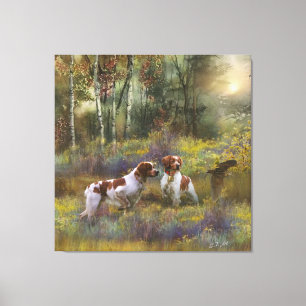 Brittany Spaniels,  Woodcock Hunting , Art  Canvas Print
