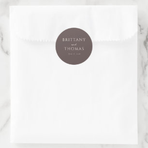 Brittany & Thomas Elegant Brown Minimalist Classic Round Sticker