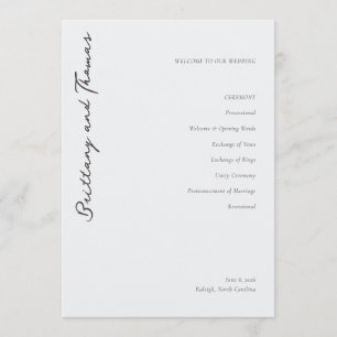 Brittany & Thomas Elegant Minimalist White Ceremon Programme