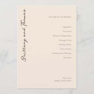 Brittany & Thomas Elegant Off-White Ceremony Sched Programme