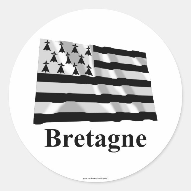 Brittany Waving Flag with Name in French Classic Round Sticker (Front)
