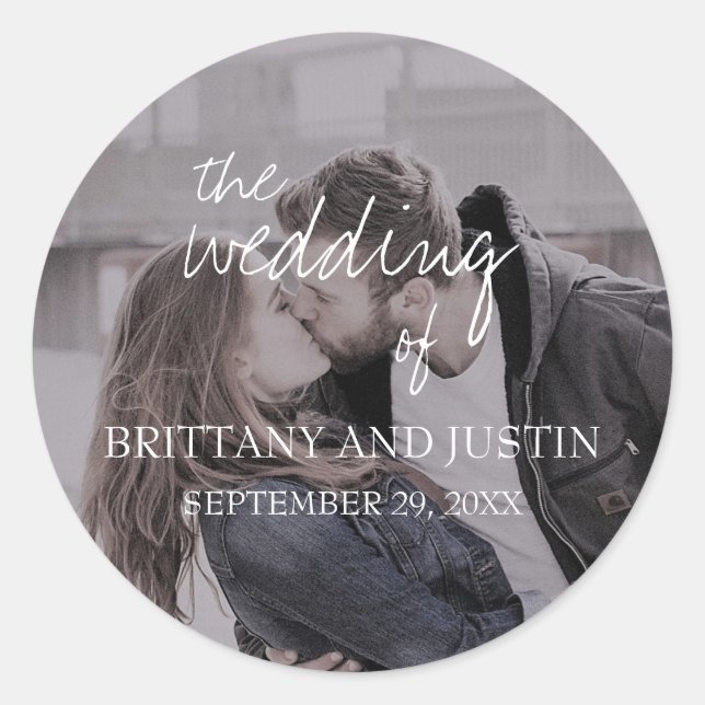 Brittany White Script Photo Wedding Envelope Seals (Front)