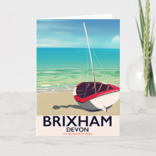 Brixham beach Devon vintage travel poster Holiday Card