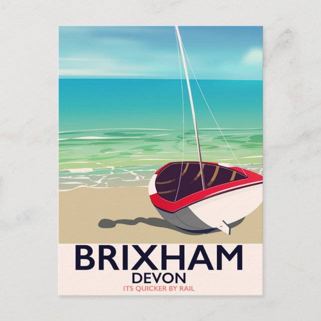 Brixham beach Devon vintage travel poster Postcard (Front)