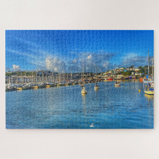 Brixham Marina: Sunny Devon Harbour & Seagull View Jigsaw Puzzle (Horizontal)