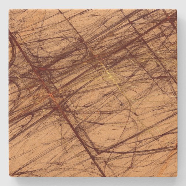 Brn n Tan Grunge Fractal Square Stone Coaster (Front)
