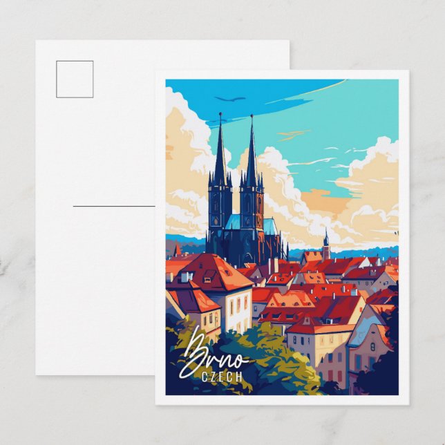 Brno Czech vintage travel illustration Postcard (Front/Back)