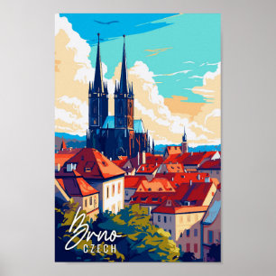 Brno Czech vintage travel illustration Poster