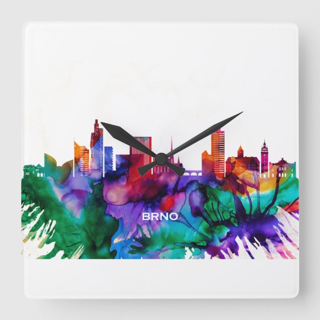 Brno Skyline Square Wall Clock (Front)
