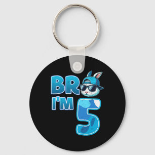 Bro I'm 5 Birthday Boy 5th Matching Easter Bunny R Key Ring