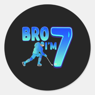 Bro I'm 7 Ice Hockey Lover 7th Birthday Party Kids Classic Round Sticker