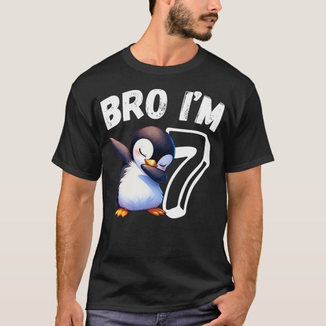 Bro I'm 7 Year Old Penguin 7th Birthday Kids Dabbi T-Shirt (Front)