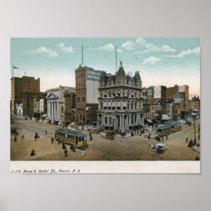 Broad and Market Sts., Newark NJ 1906 Vintage Poster
