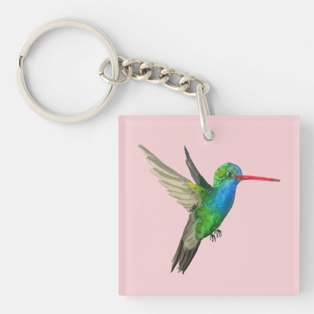 Broad-Billed Hummingbird cute bird watercolor Key Ring (Front)
