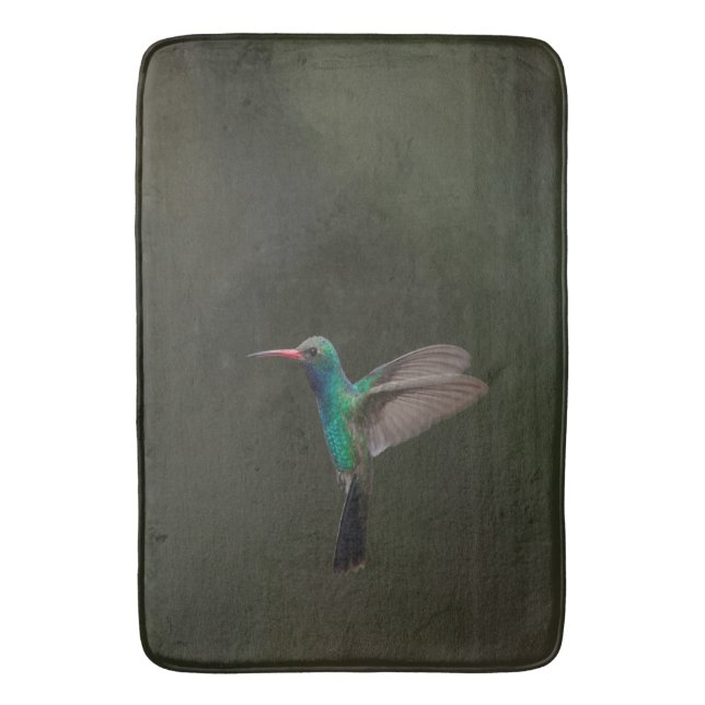Broad-Billed Hummingbird in flight Bath Mat (Front Vertical)