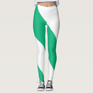 Broad Green and White Diagonal Stripe Leggings