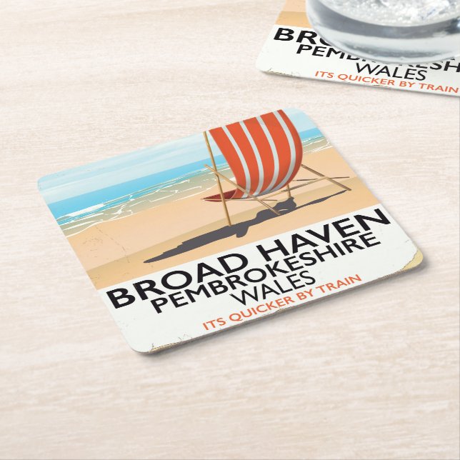Broad Haven, Pembrokeshire,Wales seaside Square Paper Coaster (Angled)