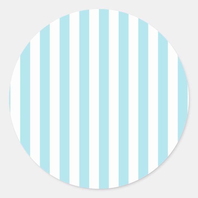 Broad Stripes - White and Blizzard Blue Classic Round Sticker (Front)