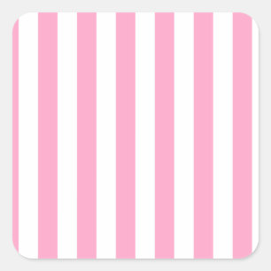 Broad Stripes - White and Carnation Pink Square Sticker