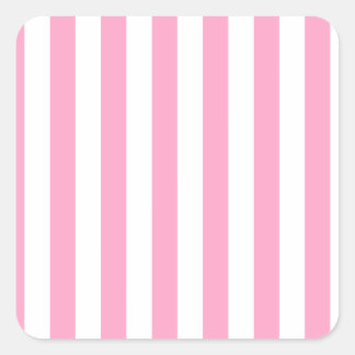 Broad Stripes - White and Carnation Pink Square Sticker
