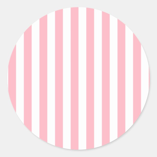 Broad Stripes - White and Light Pink Classic Round Sticker (Front)
