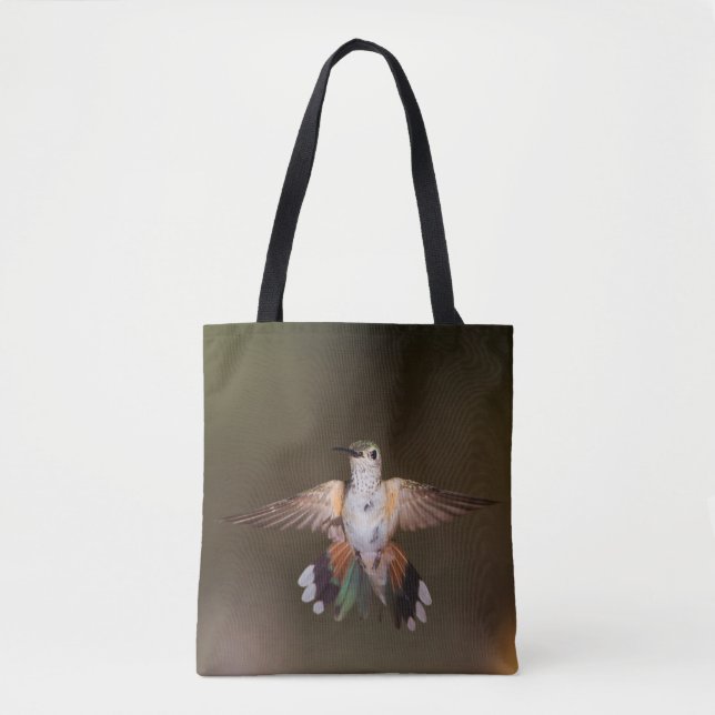 Broad-Tailed Hummingbird showing off Tote Bag (Front)