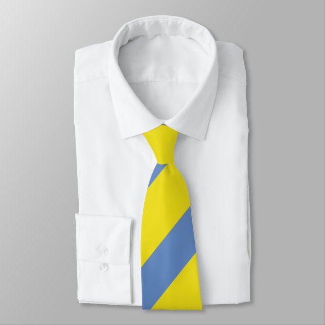Broad Yellow and Sky Blue Regimental Stripe Tie (Tied)