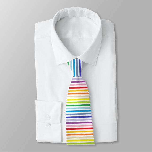Broader Spectrum Rainbow and White Stripes Tie (Tied)