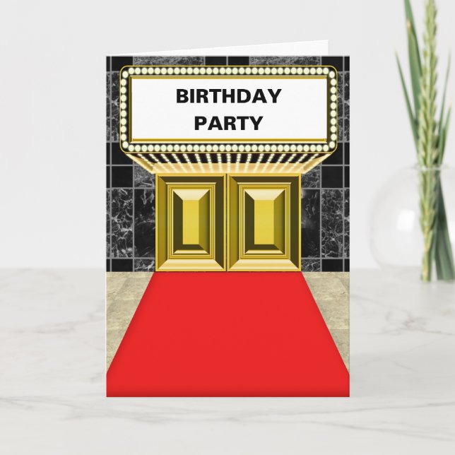 Broadway Lights Marquee Red Carpet Birthday Party Card (Front)