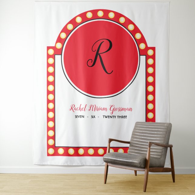 BROADWAY MARQUEE Bat Mitzvah Photo Booth Backdrop Tapestry (In Situ)