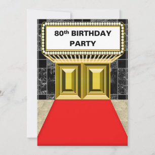 Broadway Marquee Red Carpet 80 th Birthday Party Invitation