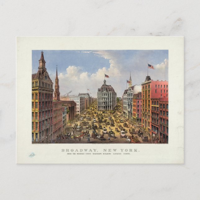 Broadway, New York by Currier & Ives (1875) Postcard (Front)