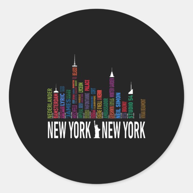 Broadway Theaters New York Skyline  Classic Round Sticker (Front)