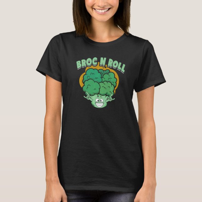Broc N Roll  Vegan Vegetarian Broccoli Vegetable T-Shirt (Front)