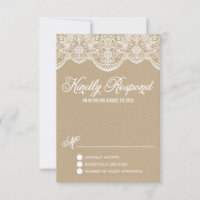 Brocade Lace Faux Kraft Paper RSVP Card