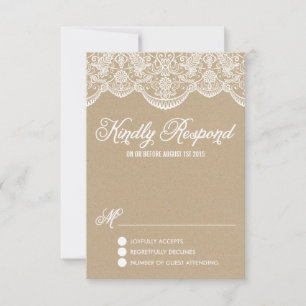 Brocade Lace Faux Kraft Paper RSVP Card